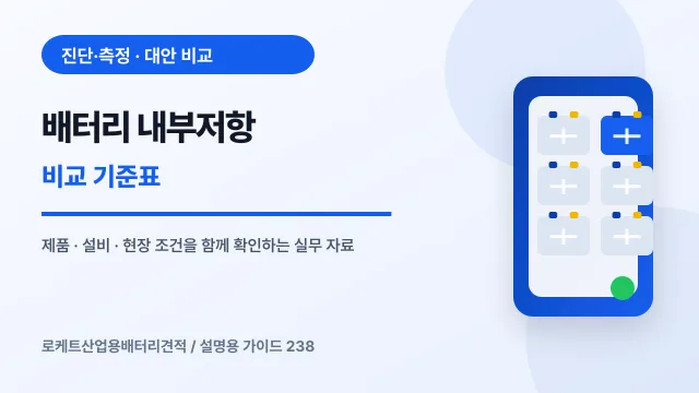 배터리 내부저항 비교 기준표에서 확인할 제품, 설비, 점검 항목을 정리한 설명용 대표 이미지