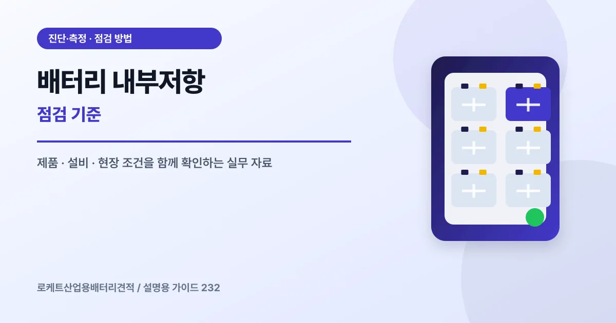 배터리 내부저항 점검 기준에서 확인할 제품, 설비, 점검 항목을 정리한 설명용 대표 이미지