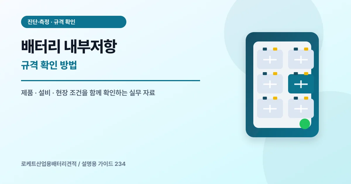 배터리 내부저항 규격 확인 방법에서 확인할 제품, 설비, 점검 항목을 정리한 설명용 대표 이미지