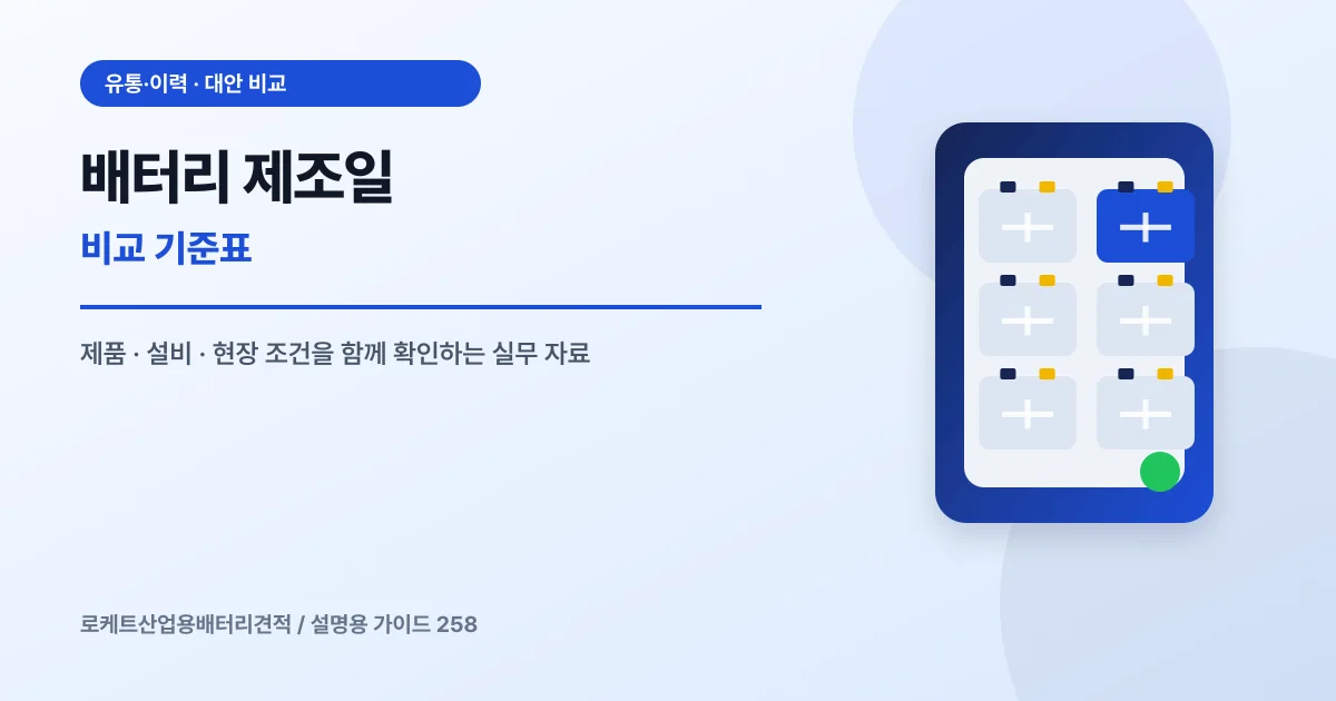 배터리 제조일 비교 기준표에서 확인할 제품, 설비, 점검 항목을 정리한 설명용 대표 이미지