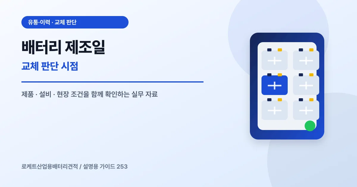 배터리 제조일 교체 판단 시점에서 확인할 제품, 설비, 점검 항목을 정리한 설명용 대표 이미지