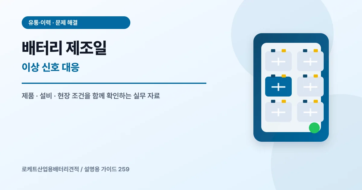 배터리 제조일 이상 신호 대응에서 확인할 제품, 설비, 점검 항목을 정리한 설명용 대표 이미지