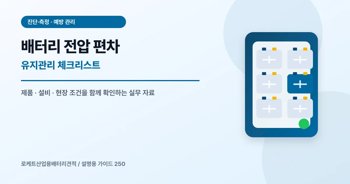 배터리 전압 편차 유지관리 체크리스트에서 확인할 제품, 설비, 점검 항목을 정리한 설명용 대표 이미지