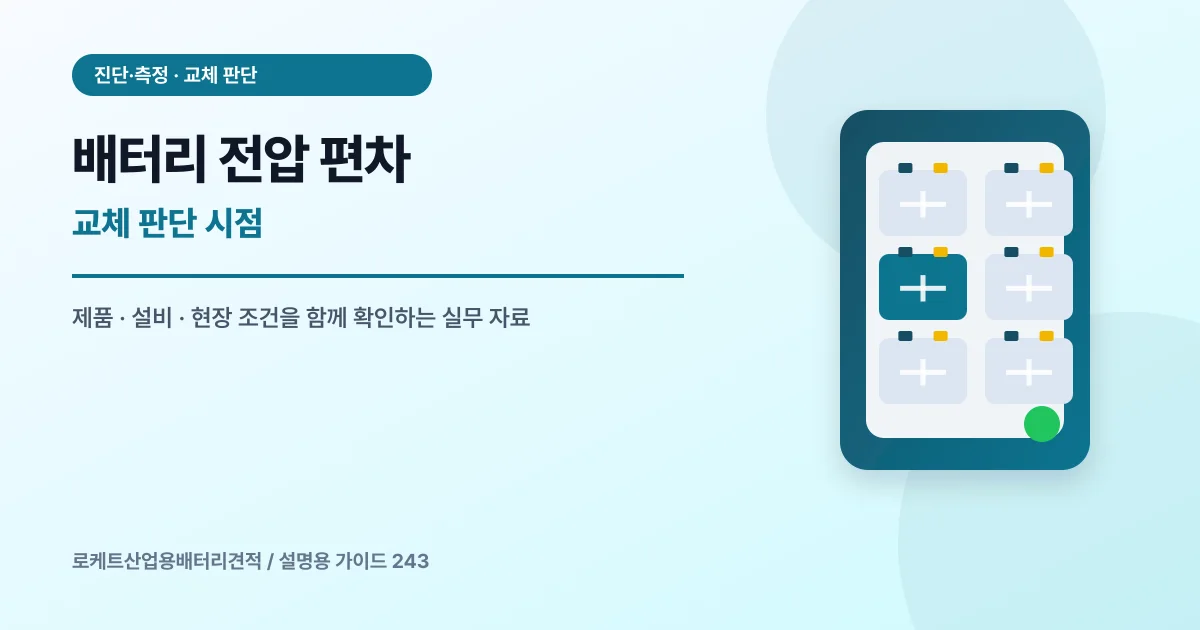 배터리 전압 편차 교체 판단 시점에서 확인할 제품, 설비, 점검 항목을 정리한 설명용 대표 이미지