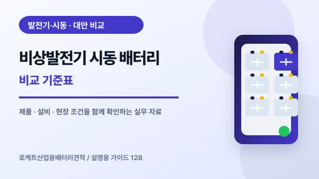 비상발전기 시동 배터리 비교 기준표에서 확인할 제품, 설비, 점검 항목을 정리한 설명용 대표 이미지