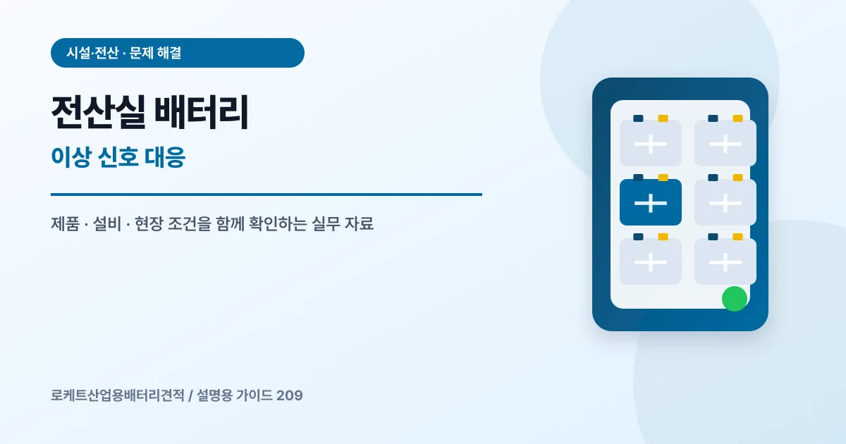 전산실 배터리 이상 신호 대응에서 확인할 제품, 설비, 점검 항목을 정리한 설명용 대표 이미지